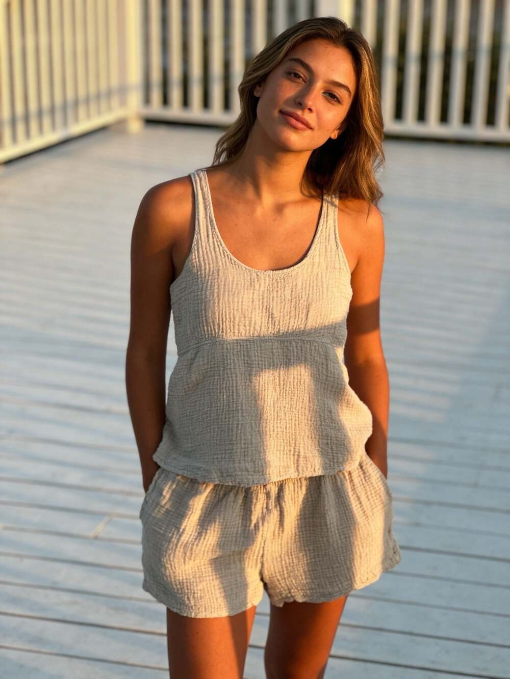 Women's Cream Sleeveless Pajama Tank & Short Set
